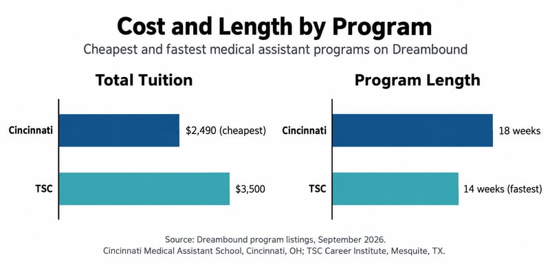 Cost and length of the cheapest and fastest medical assistant programs compared