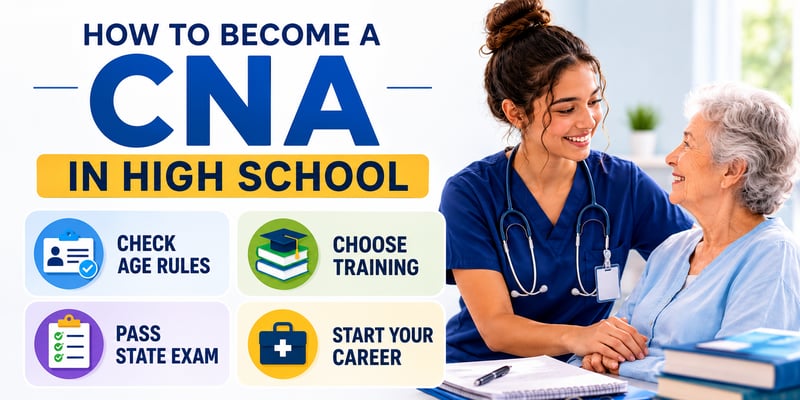 Four steps to becoming a CNA while in high school: check age rules, choose training, pass the state exam, start your career.