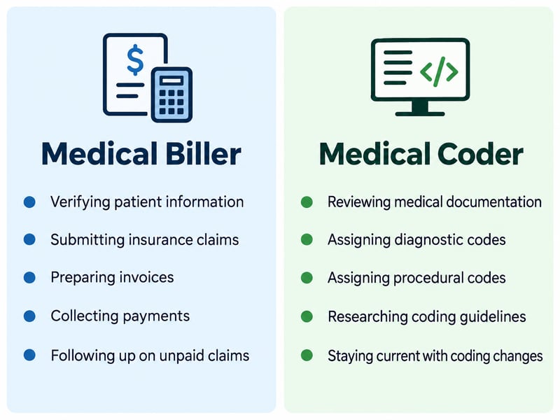 medical biller duties compared with medical coder duties